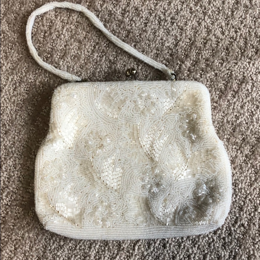 Gorgeous antique vintage white beaded purse